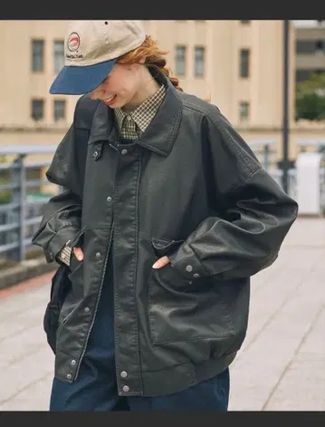 MONO-MART 가죽 자켓 블랙 블루종