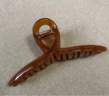 브라운 리본형 헤어 클립 중형