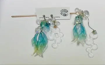 딥 아트 금붕어 헤어콤 비녀 머리 장식 귀찌 액세서리