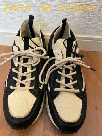 ZARA 스니커즈 38 24.5cm 블랙/베이지