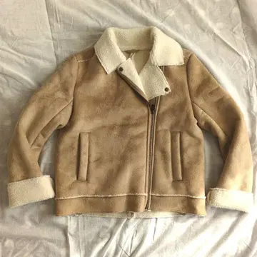 GU 미사용 보아 코트 M 베이지 지퍼 보아 무스탕 라이더