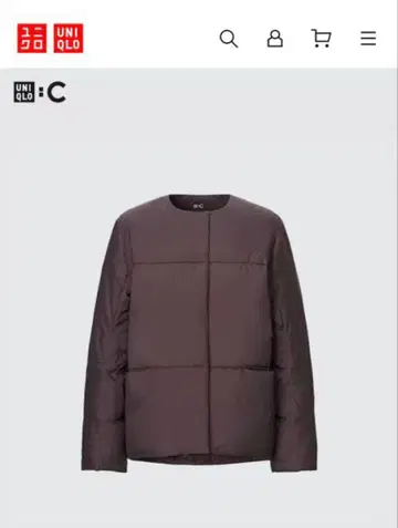 새상품급 유니클로C 노카라 다운 자켓 L 사이즈 다크 브라운