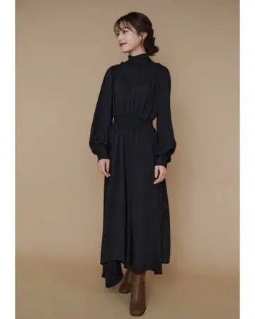 L'Or 롤 백 타이 셔링 드레스 원피스