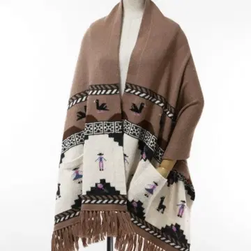 페루산 알파카 100% 알파카 하우스 포켓 부착 대형 니트 스톨