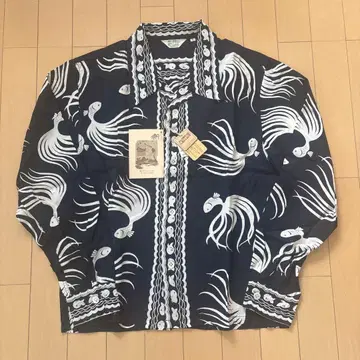 플랫 헤드 긴팔 하와이안 셔츠 골드피쉬