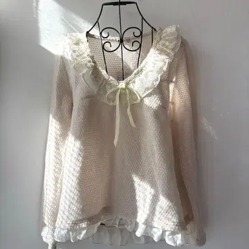 axes femme 크림색 레이스 니트 페어리 그런지 모리걸