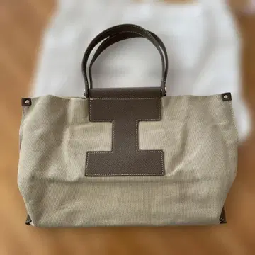 IACUCCI 베이지 토트백 L M 가죽 캔버스
