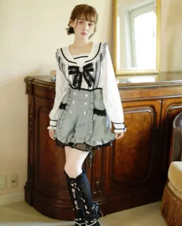 LIZLISA 서스펜더 부착 더블 비쥬 숏팬츠