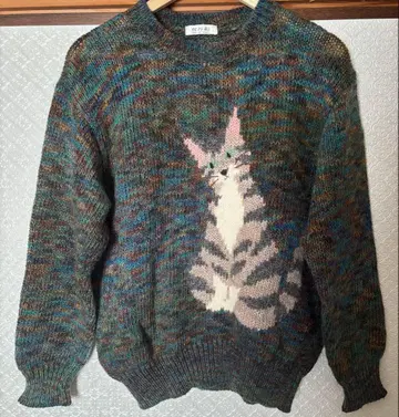 고양이 디자인 니트 스웨터 긴팔 비행선 cara