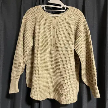 LEPSIM 버튼 와플 니트 F 베이지