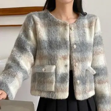 체크 무늬 샤기 자켓[gn358]