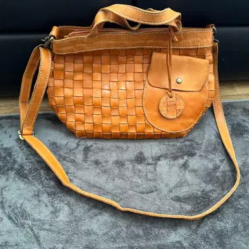 주케로 필라토 오렌지 가죽 뜨개질 핸드백 2way