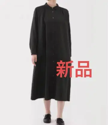 무인양품 여성 린넨 워싱 긴팔 셔츠 원피스 L 블랙