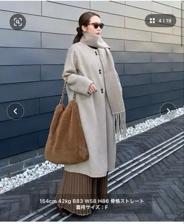 LAULEN 머플러 포함 노카라 울 코트