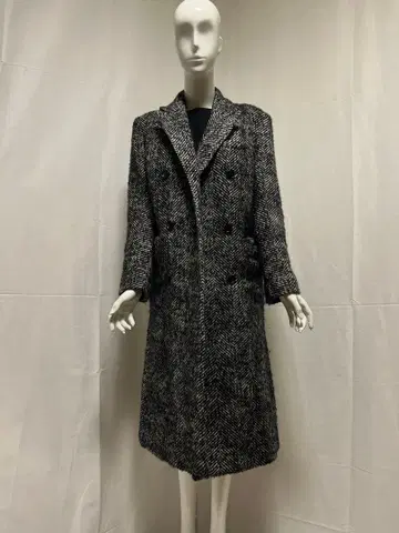 미라 오웬 트위드 더블 브레스트 롱 코트