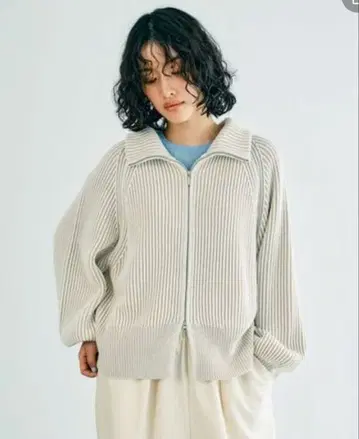 LEPSIM 7게이지 배색 리브 ZIP 가디건 아이보리