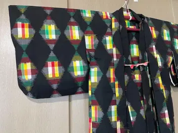 컬러풀 블랙 다이아몬드 마름모 패턴 앙상블 기모노