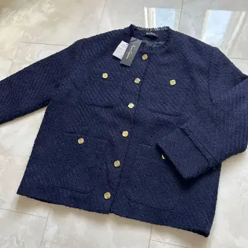 택 포함 Anne Coquine 트위드 자켓 L 네이비