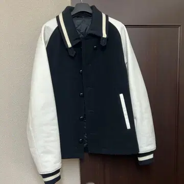 SOPHNET. 소매 가죽 바시티 자켓 블랙 화이트 L