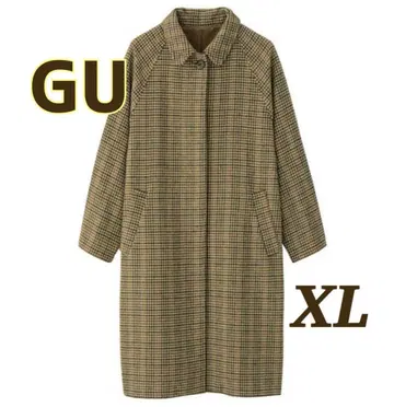 [ 새상품급 ] GU 울 블렌드 체크 스텐칼라 코트 XL 브라운