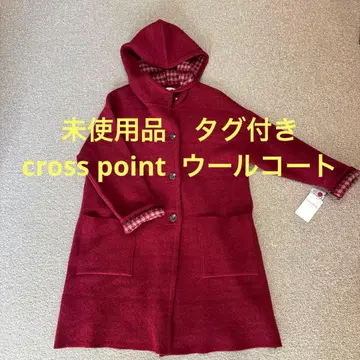 미사용 Cross Point 후드 부착 빨간색 울 코트 일본제