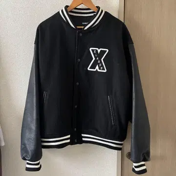 XLARGE 바시티 자켓 블랙 울 가죽