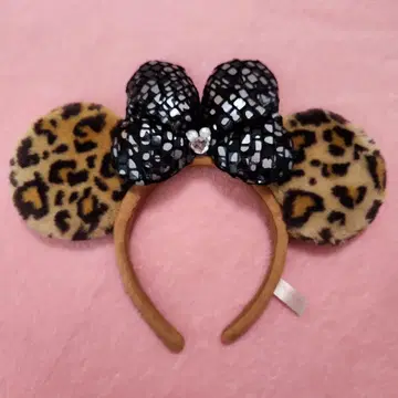 디즈니 미니 마우스 머리띠 레오파드 무늬 레오파드 브라운 반짝이