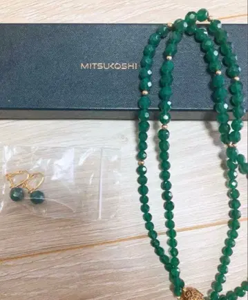 [ 미츠코시 ] 앤티크 그린 마노 2연 목걸이 & 귀찌