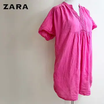 ZARA 자라 린넨풍 프릴 스키퍼 블라우스 / 튜닉 핑크