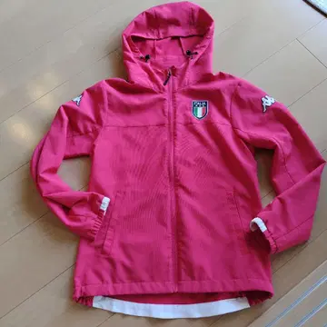 Kappa 후드 부착 여성용 아우터 핑크 이탈리아 국기 자수