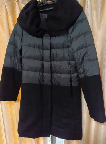 블랙 캐시미어 혼방 울과 다운 투톤 자켓