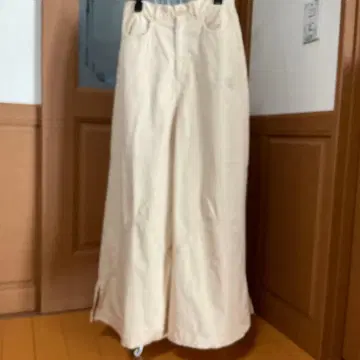 츠모리치사토 베이지 와이드 팬츠 코튼 혼방