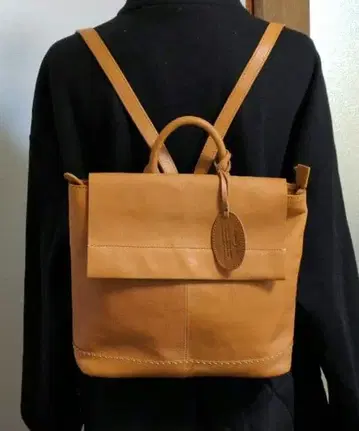 천연 가죽 가죽 백팩 카멜