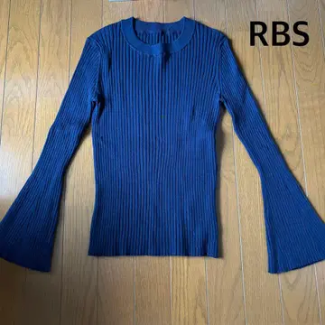 RBS Ray BEAMS 리브 니트 네이비 블루 플레어 소매