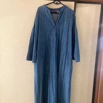 블루블루 데님 블루 V넥 긴팔 셔츠 원피스