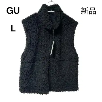[ 새상품 ] GU 컬리 플리스 지퍼 베스트 보아 베스트 블랙 L