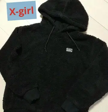 X-girl 후드티 복슬복슬 후드 부착 지퍼 포켓