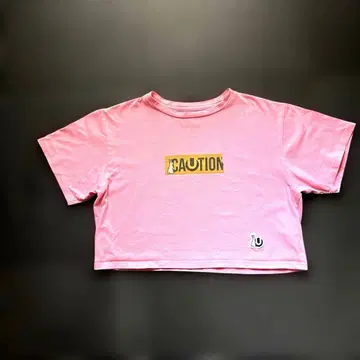 [ FR2 ] CAUTION 핑크 크롭 T셔츠 구제 의류 토끼 로고