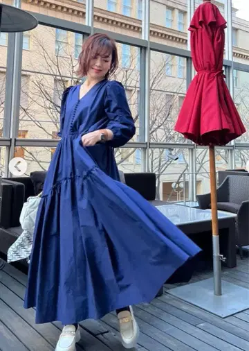 초 레어! 미사용품 이데알루체 코튼 티어드 원피스 네이비