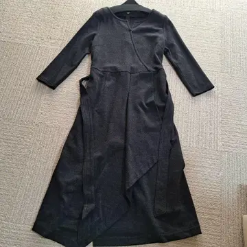 DAMA 다크 그레이 긴팔 랩 원피스 벨트 포함