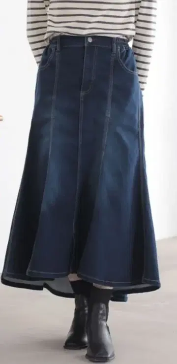 n'Or LABEL 파우더 속기모 데님 머메이드 스커트