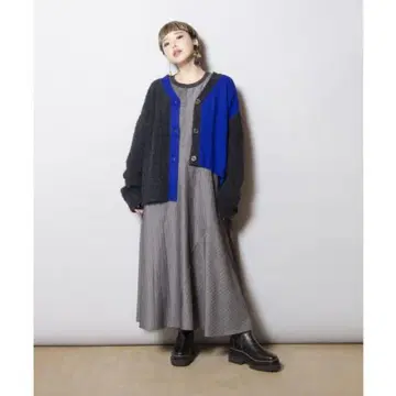 loaf LE TRICOOT 비대칭 2WAY 배색 니트 가디건