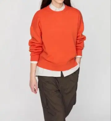 [ 택 포함 새상품 ] UNIQLOC 스무스 코튼 크루넥 스웨터 오렌지
