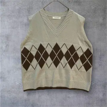 [ UNE MANSION ] 니트 베스트 아가일 무늬 V넥 베이지 F