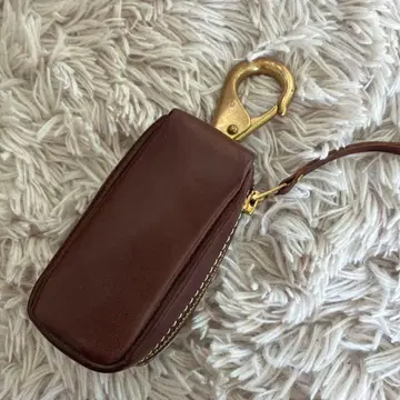 브라운 가죽 키케이스 골드 지퍼 포함