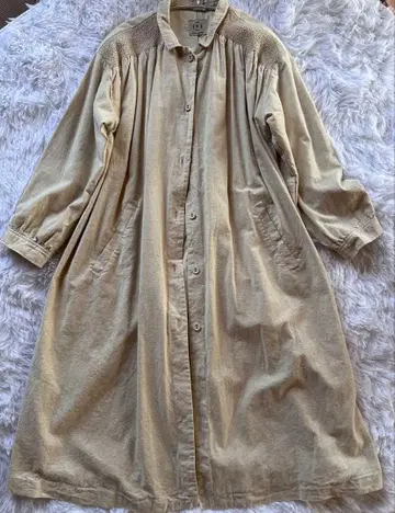 사만사 모스모스 베이지 코튼 린넨 긴팔 셔츠 롱 코트 개더