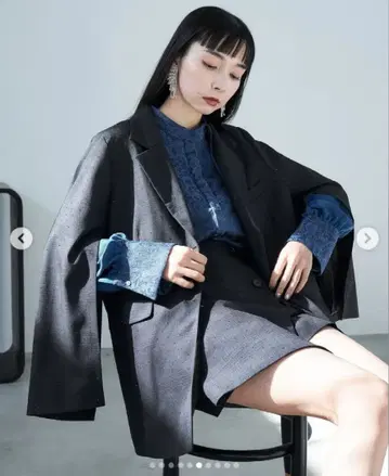 HARE 빈티지 소데아키 빅 테일러드 자켓 체크 블랙