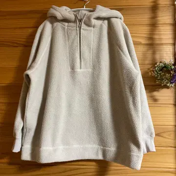 크림색 플리스 자켓 후드 부착 XL