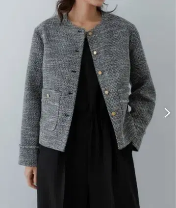 어반 리서치 트위드 노카라 자켓 블랙