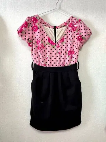 MARS 핑크 도트 꽃무늬 반팔 원피스